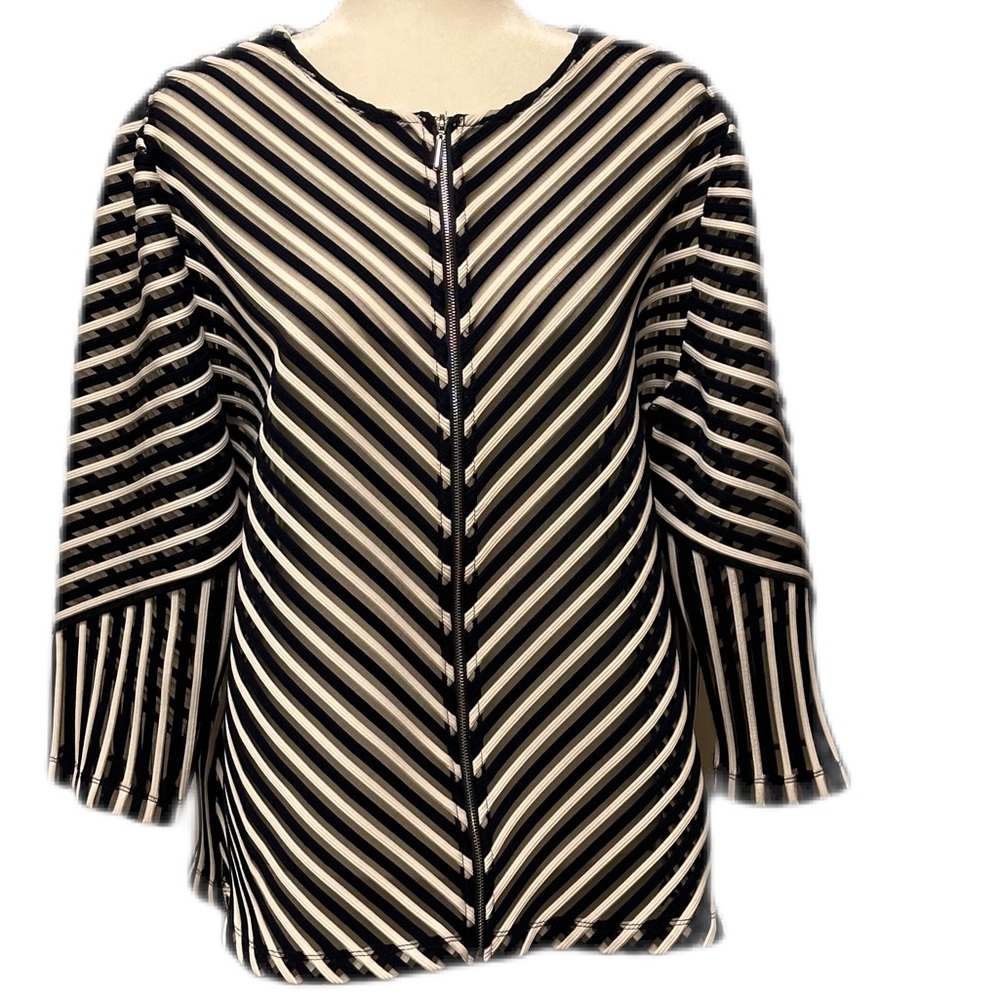 Chico’s Beachy Easywear Sheer Jacket/Topper Navy/White Stripe Size 3 - XL